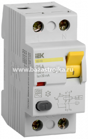 Выключатель дифференциального тока (УЗО) 2п 25А 30мА