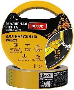 Лента малярная 38ммх25м для наружных работ оранжевая DECOR