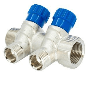 Коллектор с регулир. вентилями 1"x2вых. 1/2" НР HLV