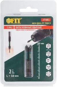 Бита PH 2 х 50 мм FIT (торсионная, магнит) Профи 2 шт., блистер 