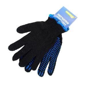 Перчатки утепленные двойные Х/Б напыление ПВХ черные (120гр)