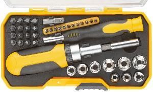 Отвертки (набор) реверсивная и для точных работ 41 шт, пласт. прорезиненный кейс FIT (56385)