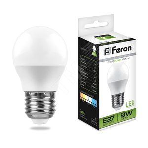 Лампа светодиодная Е27   9 Вт  матовый шар (теплый) FERON 