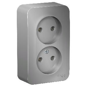 Розетка ОП 2 гнезда б/з АЛЮМИНИЙ BLANCA