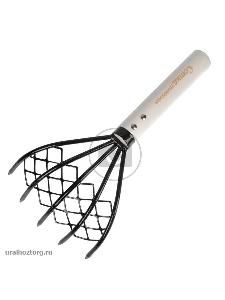 Рыхлитель 5-ти зубый с сеточкой с дер черенком Урожайная сотка Эко