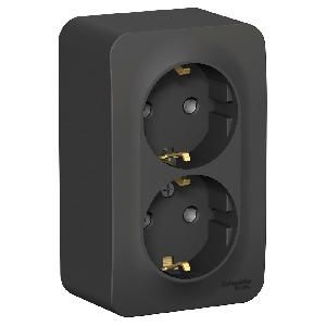Розетка ОП 2 гнезда с/з АНТРАЦИТ BLANCA