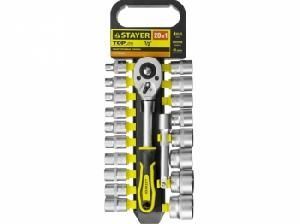 Набор торцовые головки STAYER  STANDARD (1/2") на пластиковом рельсе, трещотка, удлинитель, 10-24м