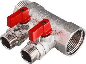 Коллектор с отсекающими кранами 1"х2вых. 1/2" НР HLV