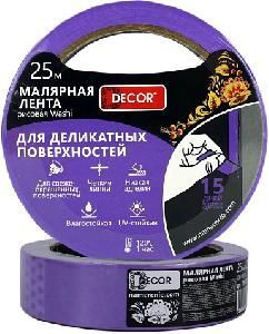 Лента малярная 38ммх25м для деликатных работ фиолетовая DECOR