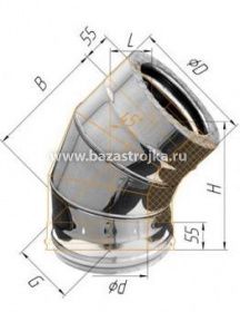 Колено-сендвич ф120/200 мм 135 град. нерж./нерж. 0,5/0.5мм Феррум