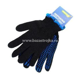 Перчатки утепленные двойные Х/Б напыление ПВХ черные (120гр)