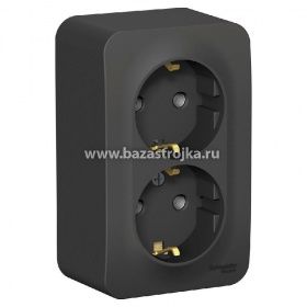 Розетка ОП 2 гнезда с/з АНТРАЦИТ BLANCA