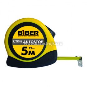 Рулетка 5 м х 19 мм AUTOSTOP обрезиненный корпус БИБЕР (40072)