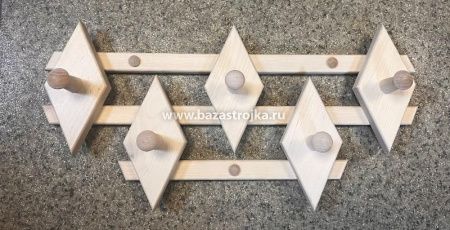 Вешалка из осины АЛМАЗ 5 крючков (2 планки)