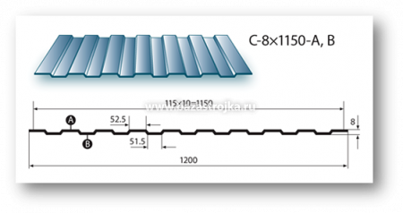 Профлист С8, ПЭ 9003 Белый 3х1,2м х0,45мм (ГОСТ)