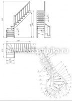 Лестница деревянная межэтажная ЛЕС-09 (поворот 90°)