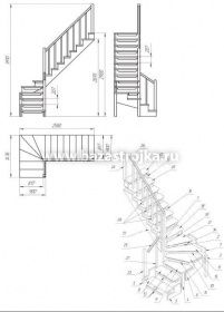 Лестница деревянная межэтажная ЛЕС-09 (поворот 90°)