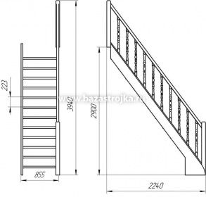 Лестница деревянная межэтажная ЛЕС-12 (прямая) 