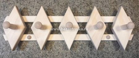 Вешалка из осины РОМБИКИ 5 крючков (3 планки)