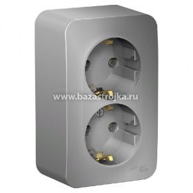 Розетка ОП 2 гнезда с/з АЛЮМИНИЙ BLANCA